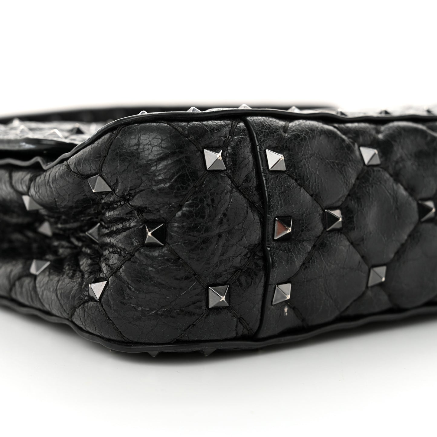 Craquele Nappa Small Rockstud Spike Shoulder Bag Black