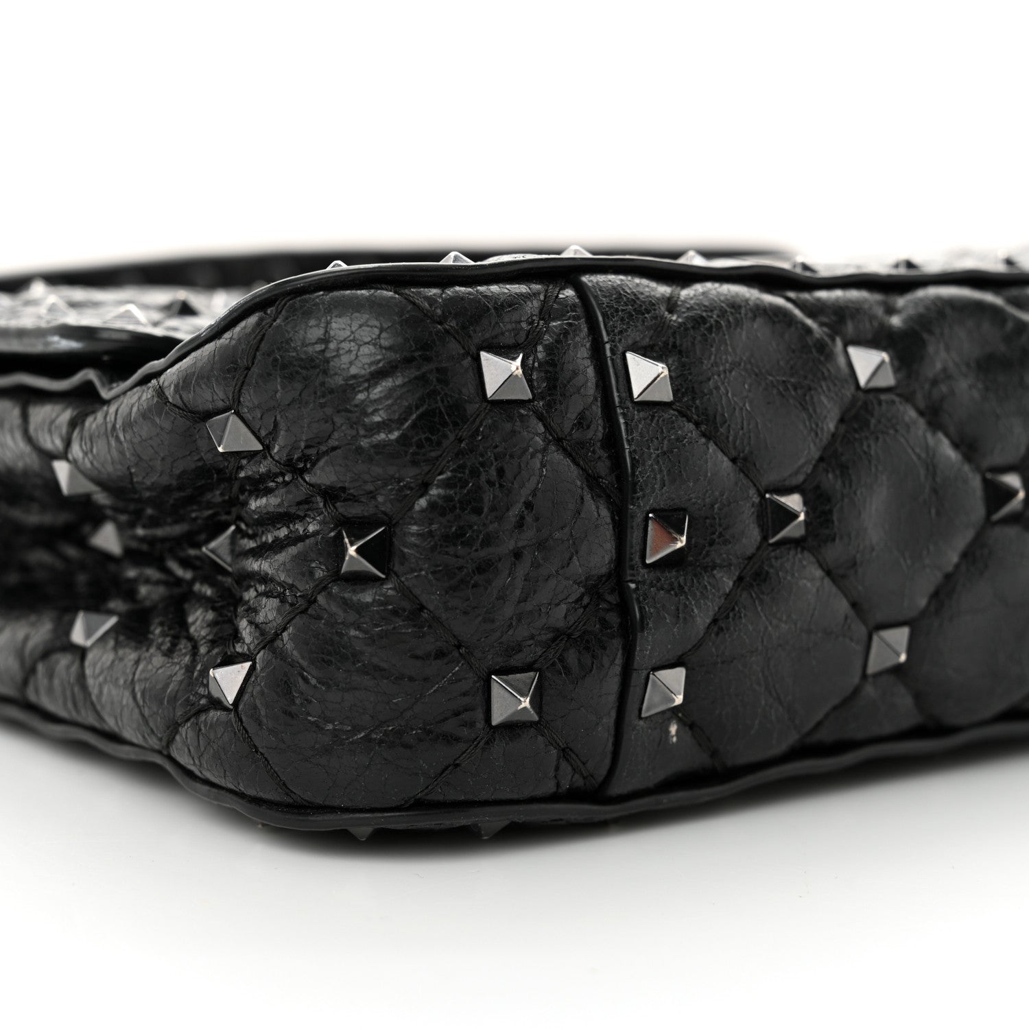 Valentino Garavani Craquele Nappa Small Rockstud Spike Shoulder Bag Black 8 of 13