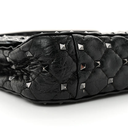 Valentino Garavani Craquele Nappa Small Rockstud Spike Shoulder Bag Black 8 of 13