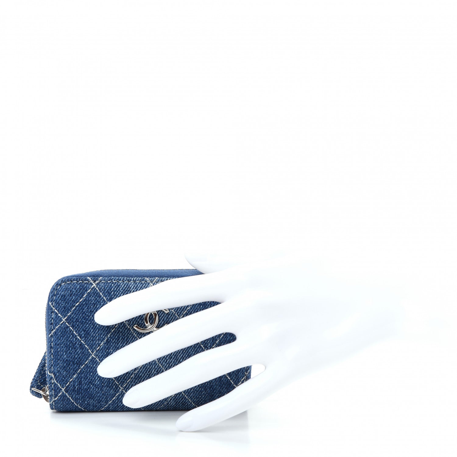 Chanel Denim Quilted Zip Coin Purse Blue 2 of 8