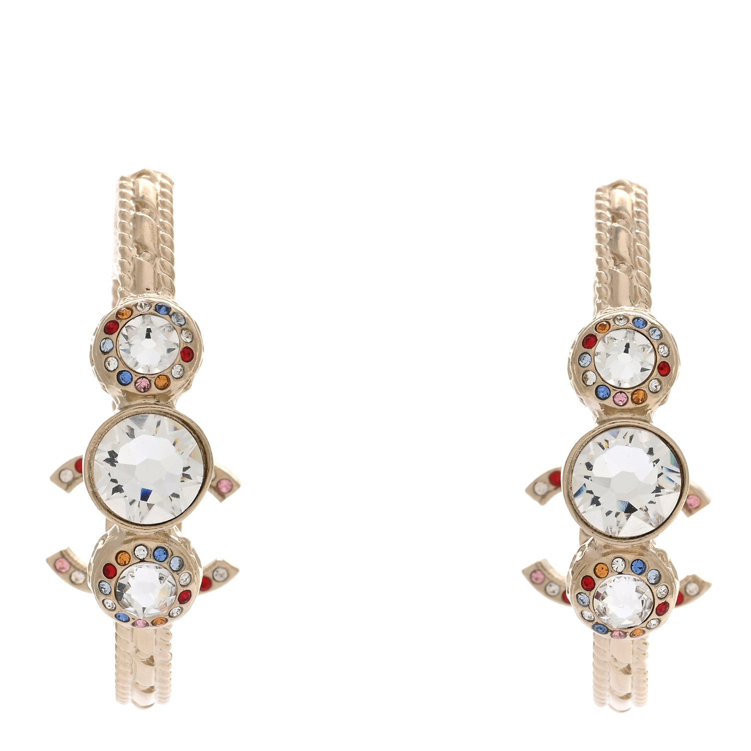 Chanel Crystal Pearl CC Hoop Earrings Gold Multicolor 1 of 4