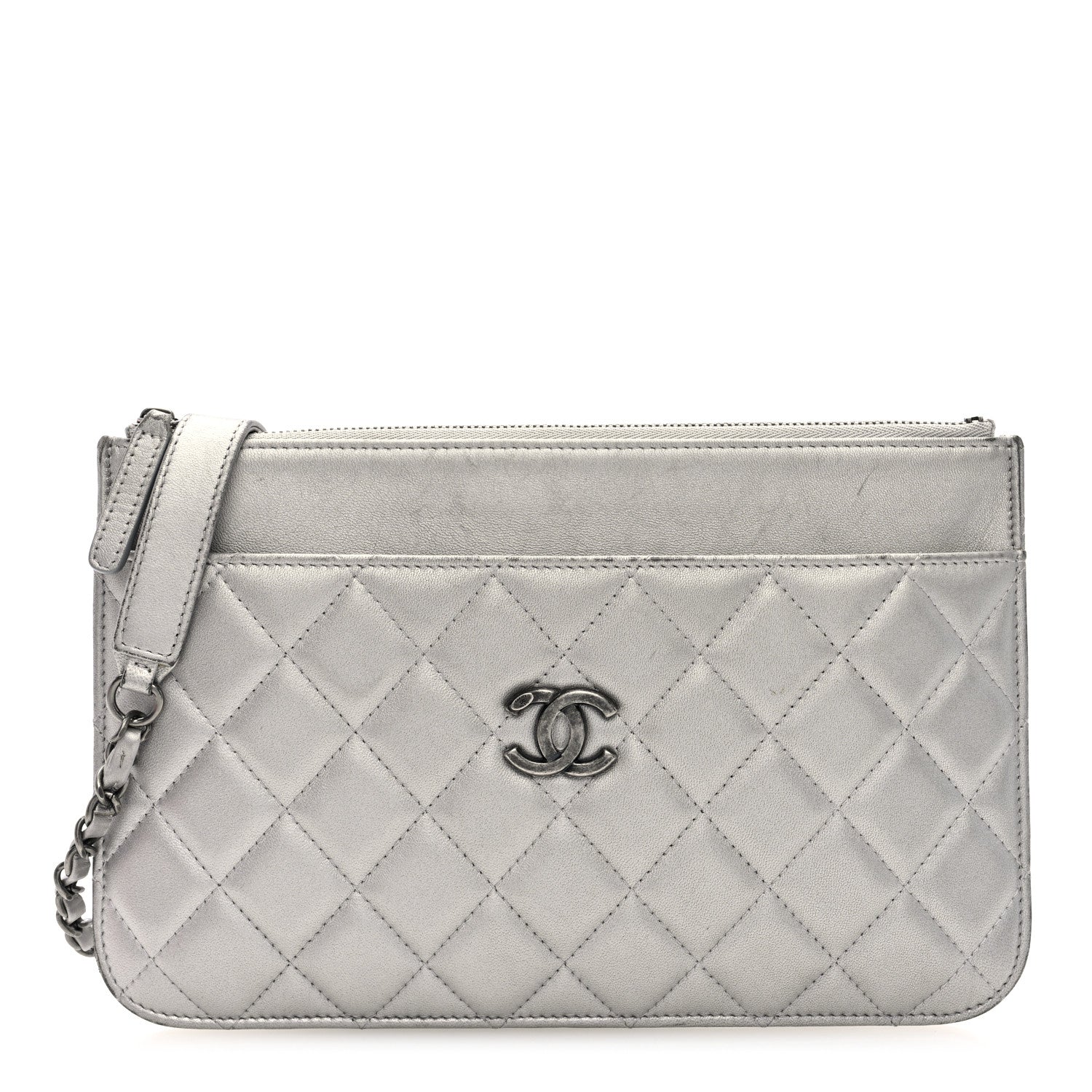 Chanel Metallic Lambskin Quilted Clutch With Chain Silver 1 of 14