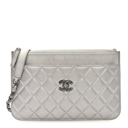 Chanel Metallic Lambskin Quilted Clutch With Chain Silver 1 of 14