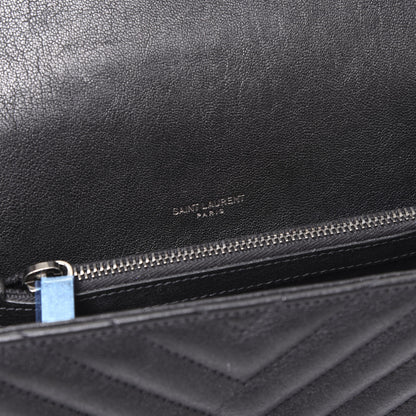 Saint Laurent Sheepskin Matelasse Chevron Monogram Medium College Bag Black 7 of 8