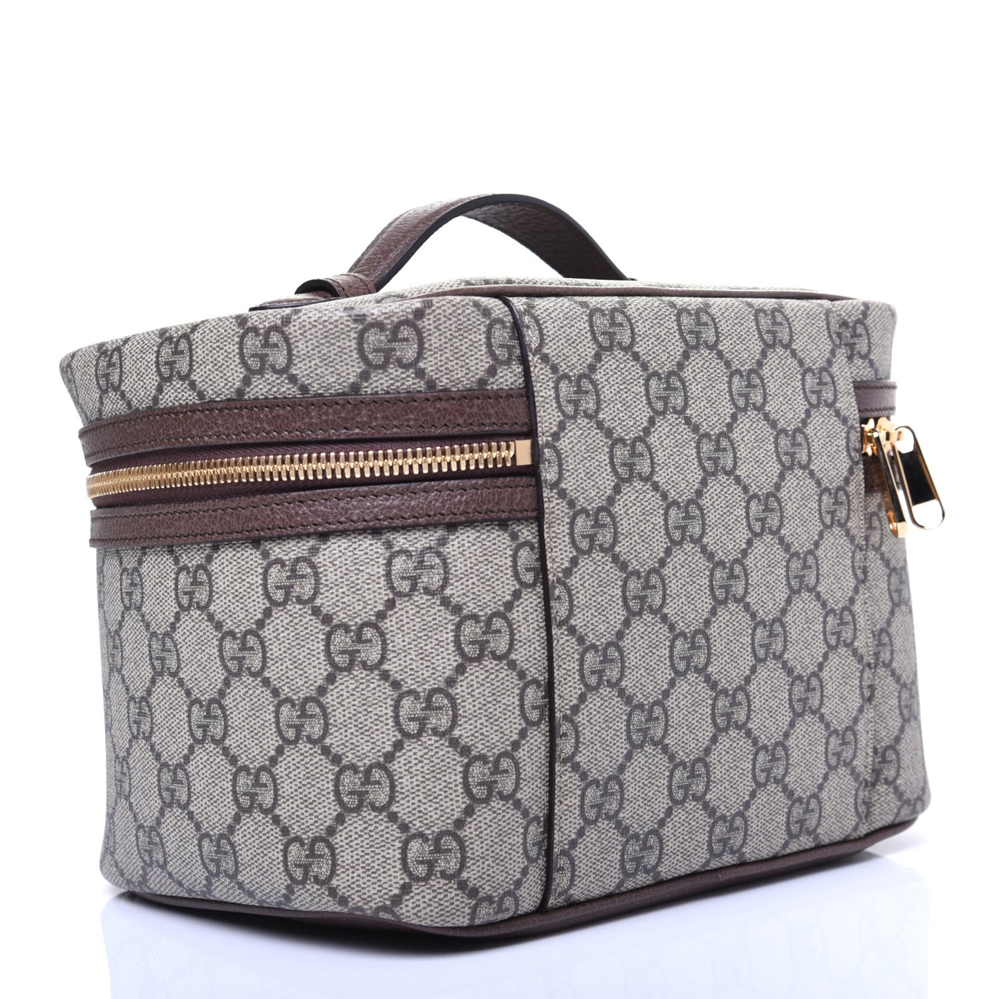 GG Supreme Monogram Textured Calfskin Web Small Ophidia Vanity Cosmetic Case Beige Ebony New Acero