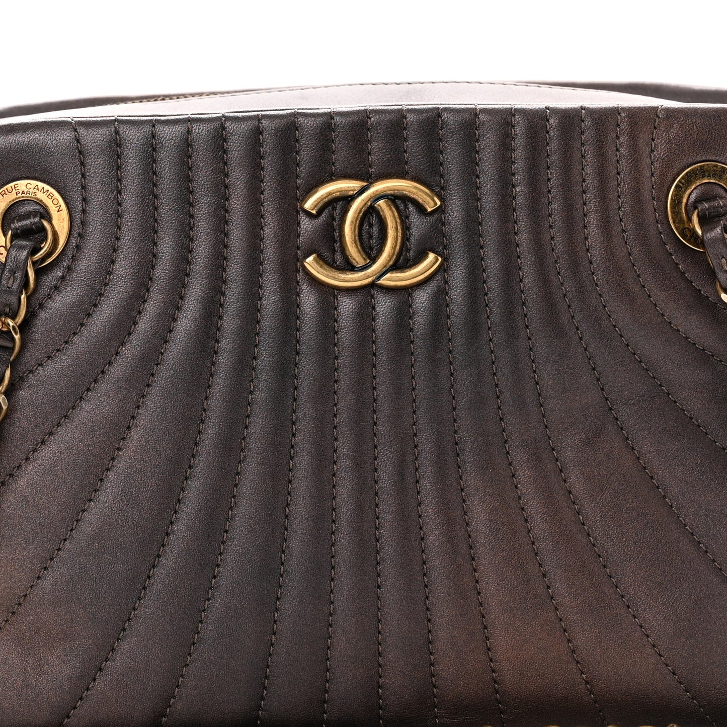 Metallic Lambskin Paris Shanghai Quilted Tote Kahki