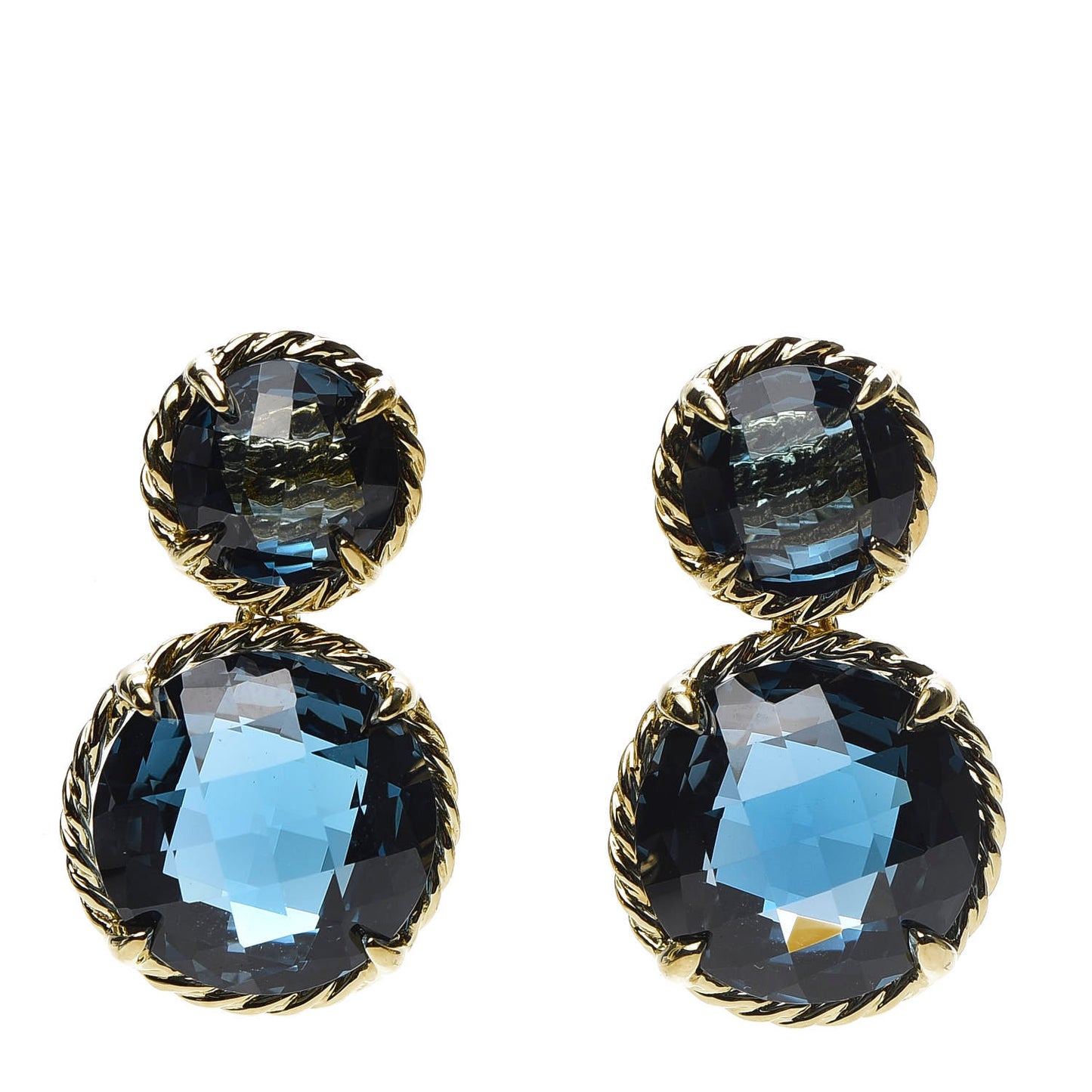 18K Yellow Gold Blue Topaz Chatelaine Double Drop Earrings