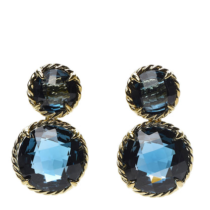 David Yurman 18K Yellow Gold Blue Topaz Chatelaine Double Drop Earrings 1 of 4