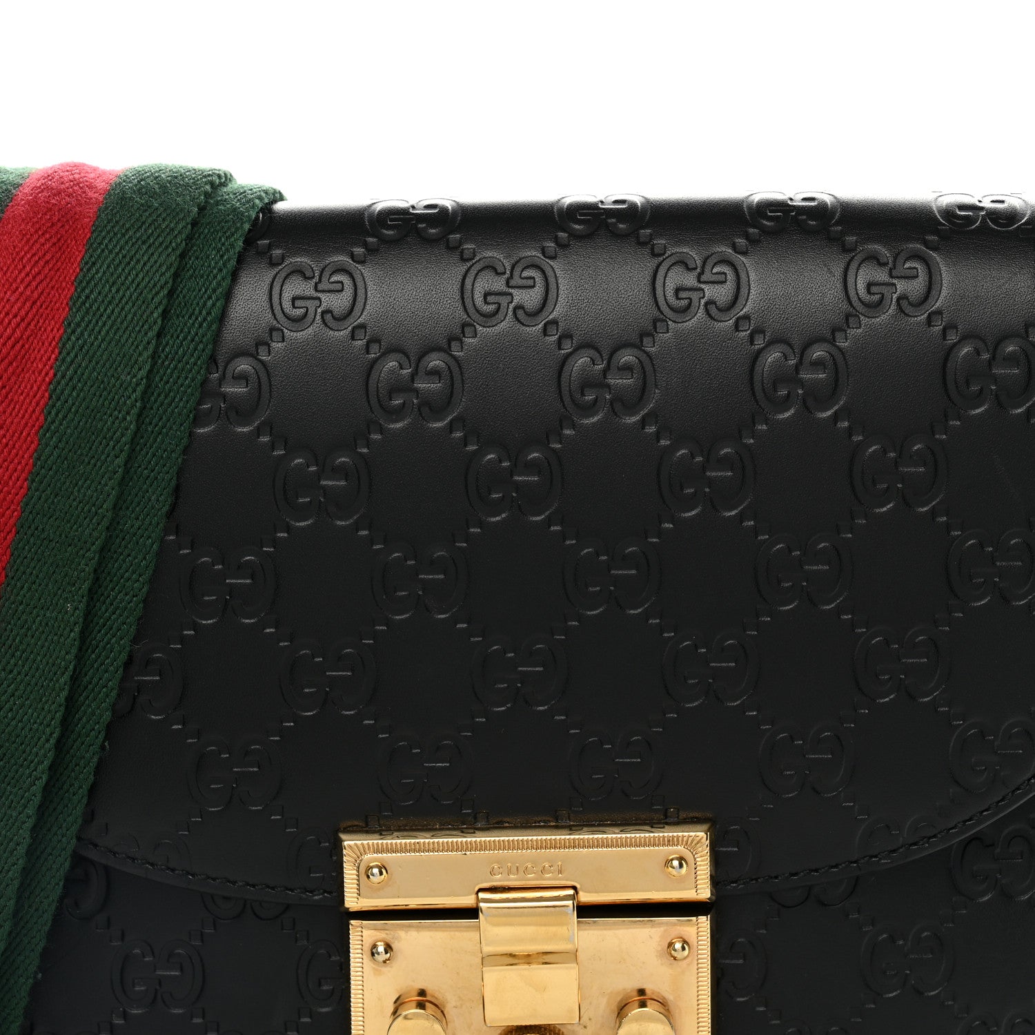 Gucci Guccissima Web Medium Padlock Messenger Shoulder Bag Black 10 of 12