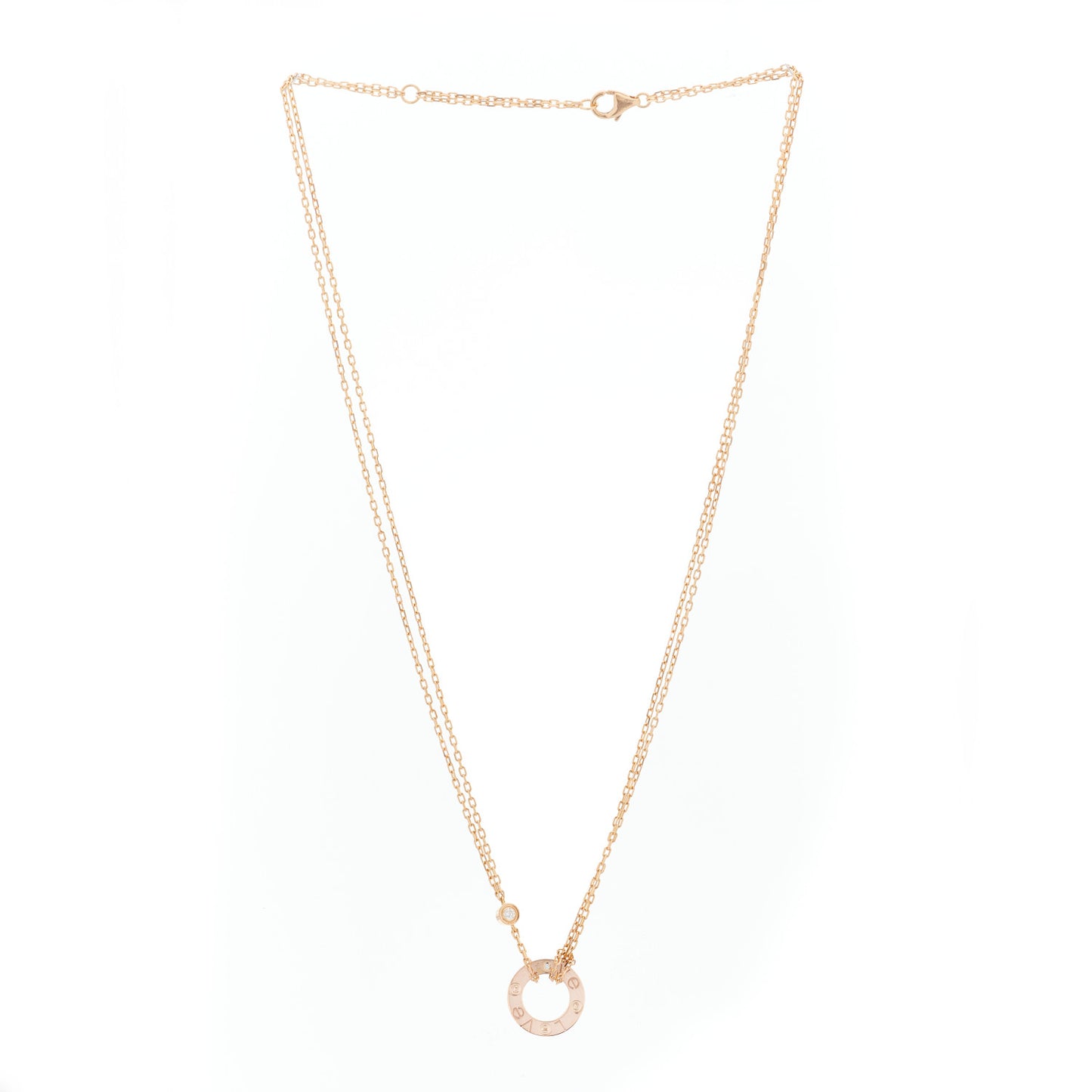 18K Pink Gold 2 Diamond LOVE Necklace