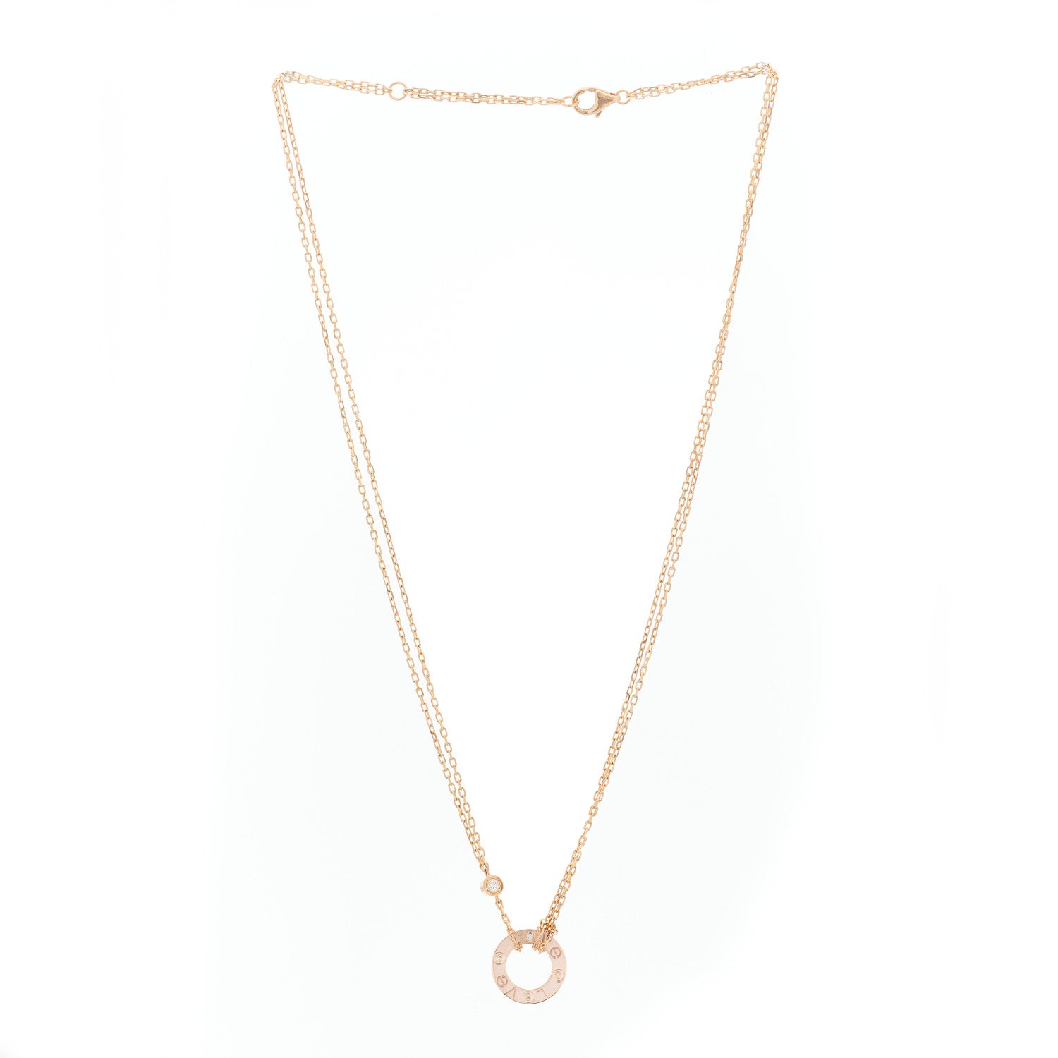 Cartier 18K Pink Gold 2 Diamond LOVE Necklace 3 of 7