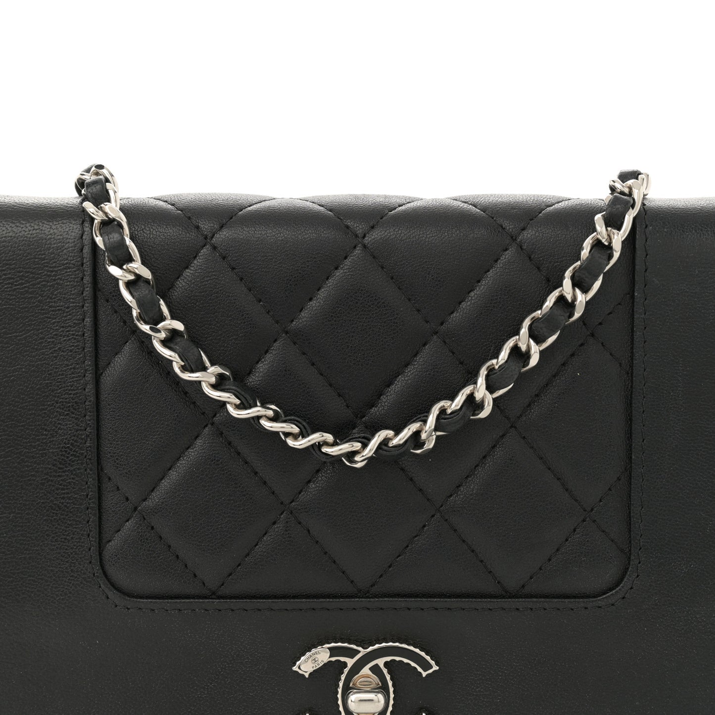 Sheepskin Quilted Mini Vintage Mademoiselle Wallet On Chain WOC Black