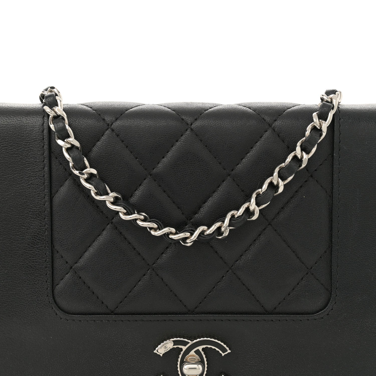 Chanel Sheepskin Quilted Mini Vintage Mademoiselle Wallet On Chain WOC Black 8 of 12