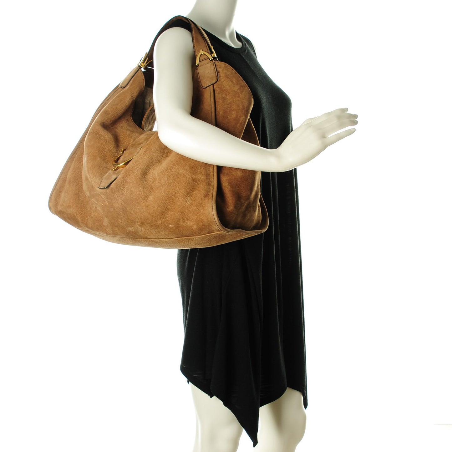 Nubuck Large Soft Stirrup Shoulder Bag Light Brown