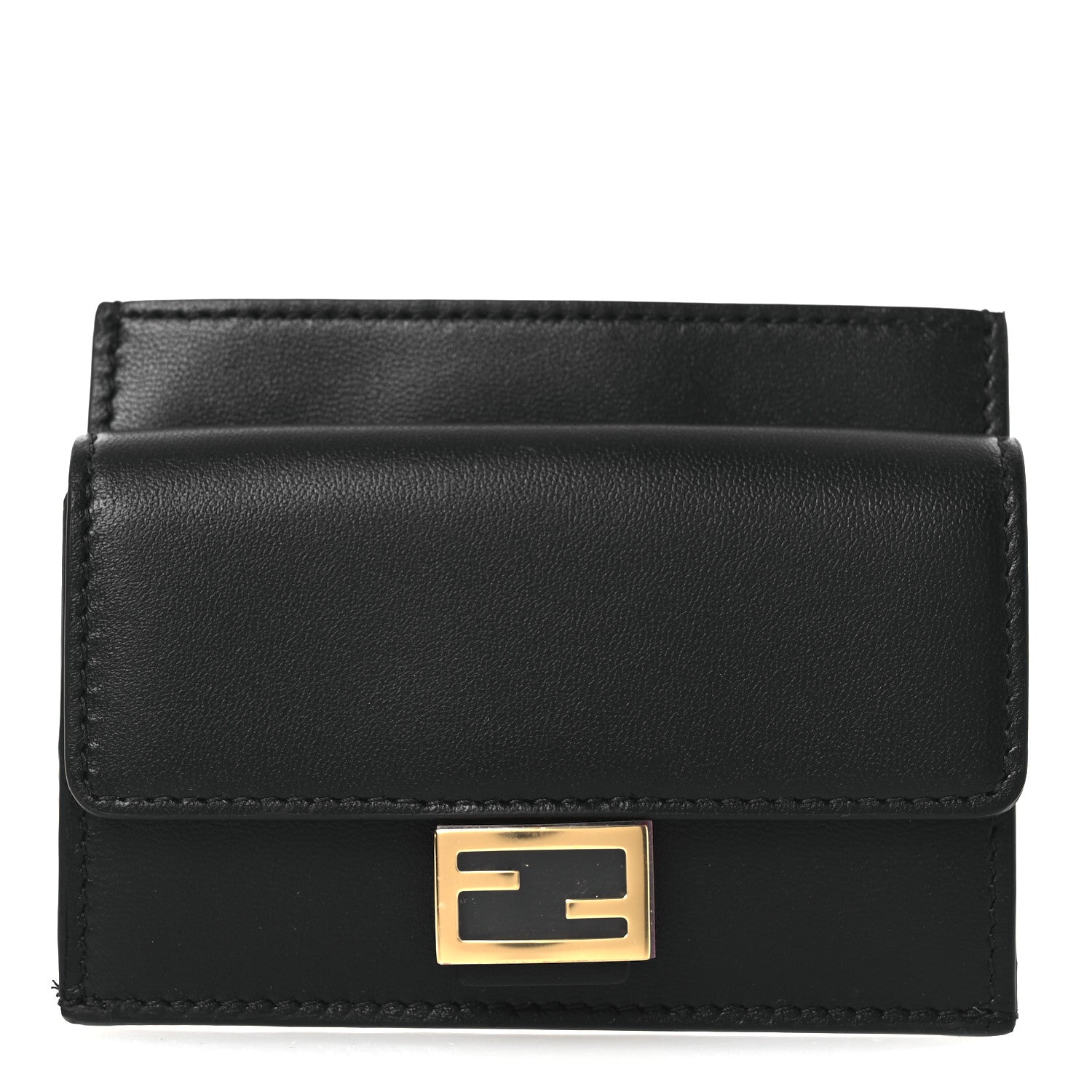 Fendi Nappa Matisse FF Diagonal Embossed Fold Over Card Holder Wallet Black 1 of 8