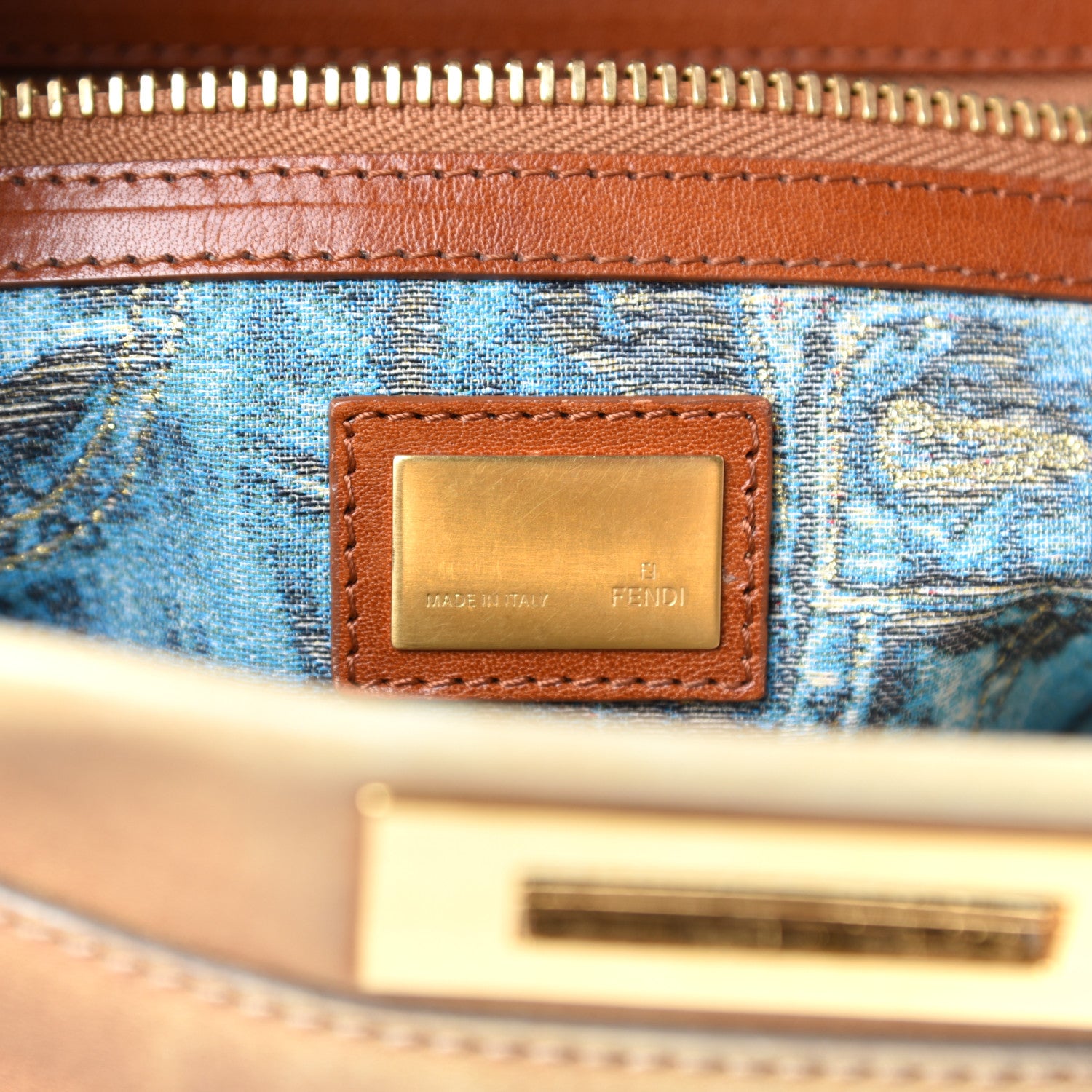 Fendi Vitello Saddle Denim Large Peekaboo Iconic Satchel Brown 6 of 9