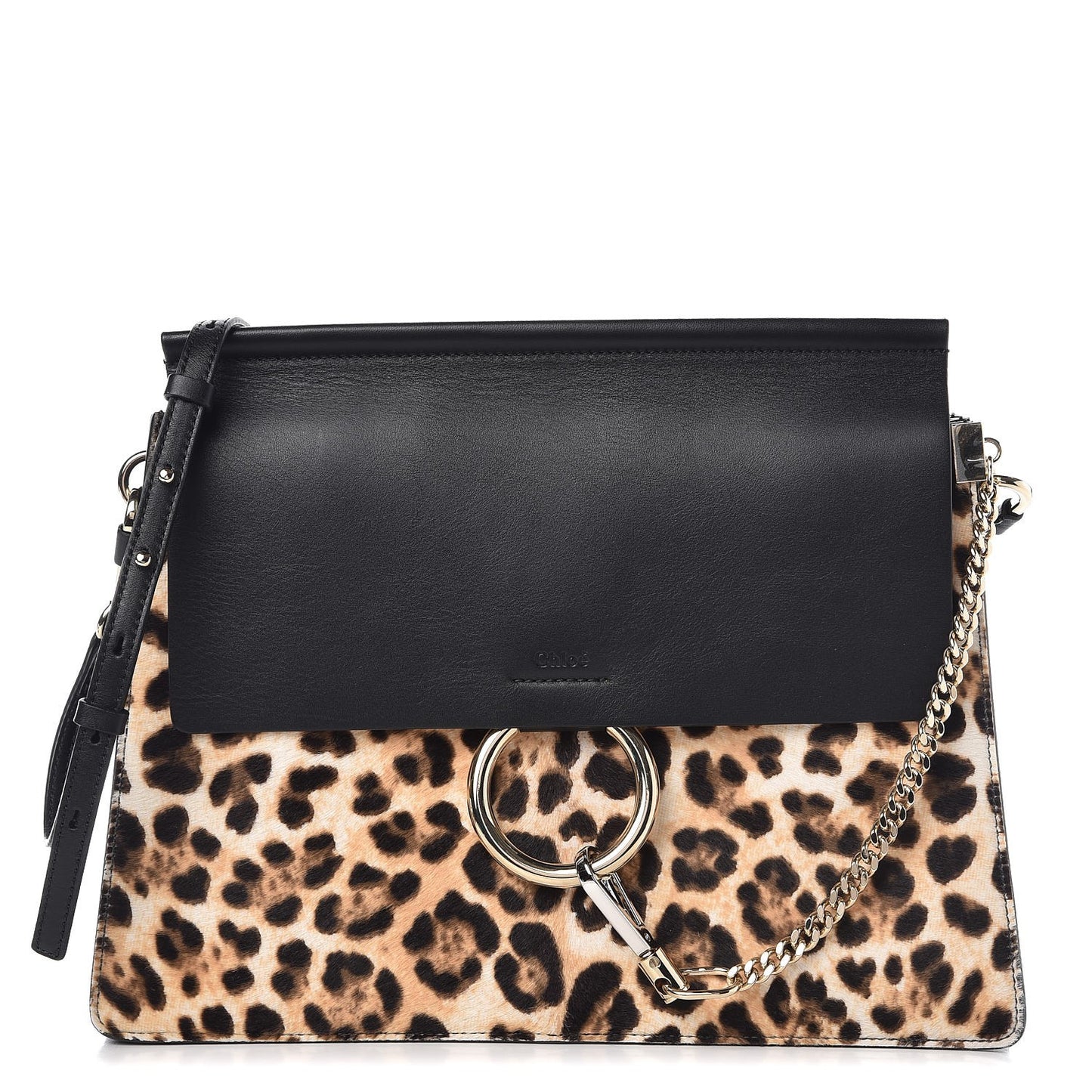 Calf Hair Leopard Print Medium Faye Shoulder Bag Abstract White