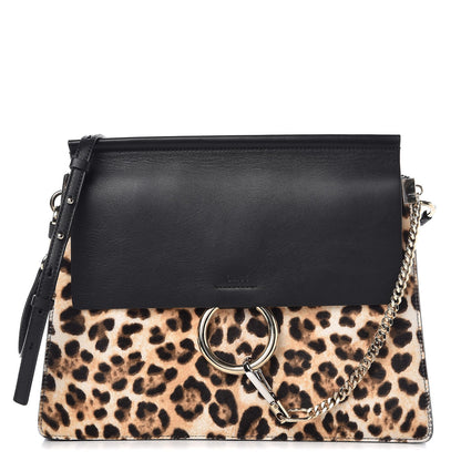 Chloe Calf Hair Leopard Print Medium Faye Shoulder Bag Abstract White 1 of 8