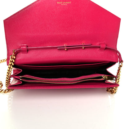 Saint Laurent Grain De Poudre Matelasse Chevron Monogram Chain Wallet Lipstick Fuchsia 4 of 7