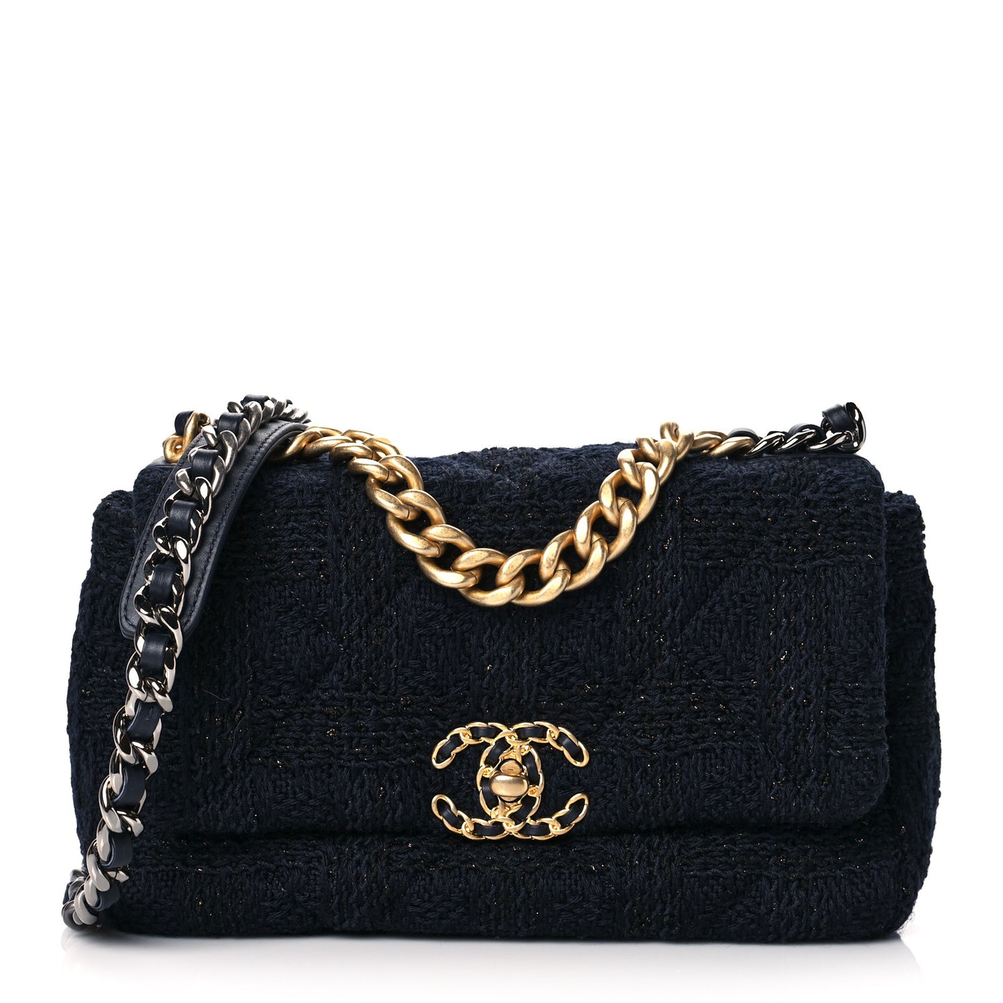 Tweed Quilted Medium Chanel 19 Flap Navy Blue Black