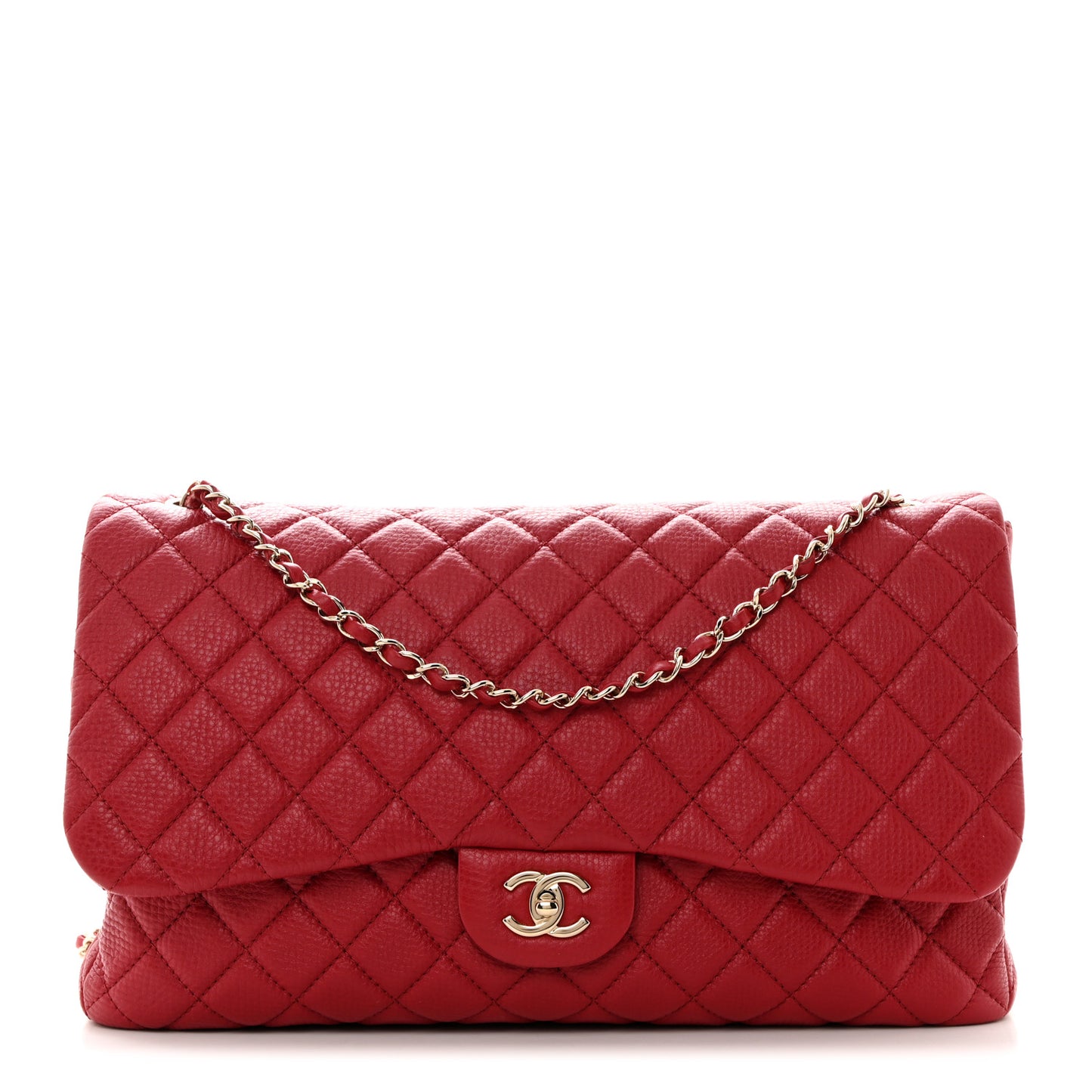 Metallized Calfskin Quilted Small XXL Travel Flap Bag Red