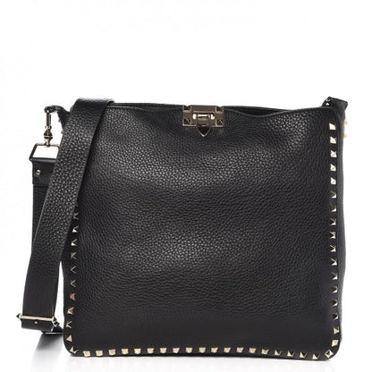 Valentino Garavani Pebbled Calfskin Large Rockstud Flip-Lock Messenger Bag Black 1 of 6