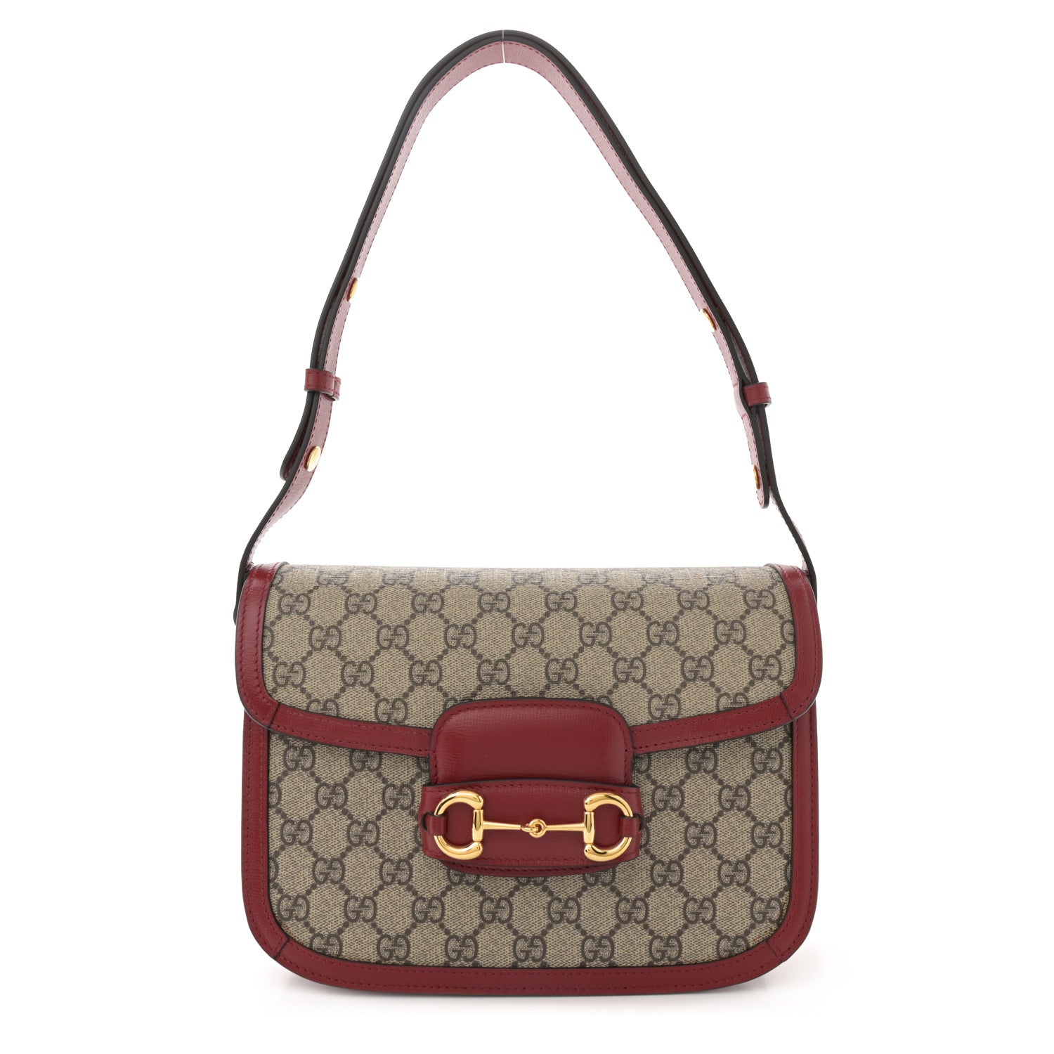 Gucci GG Supreme Monogram Azalea Calfskin Horsebit 1955 Shoulder Bag Beige Ebony New Cherry Red 1 of 13