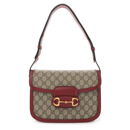 Gucci GG Supreme Monogram Azalea Calfskin Horsebit 1955 Shoulder Bag Beige Ebony New Cherry Red 1 of 13