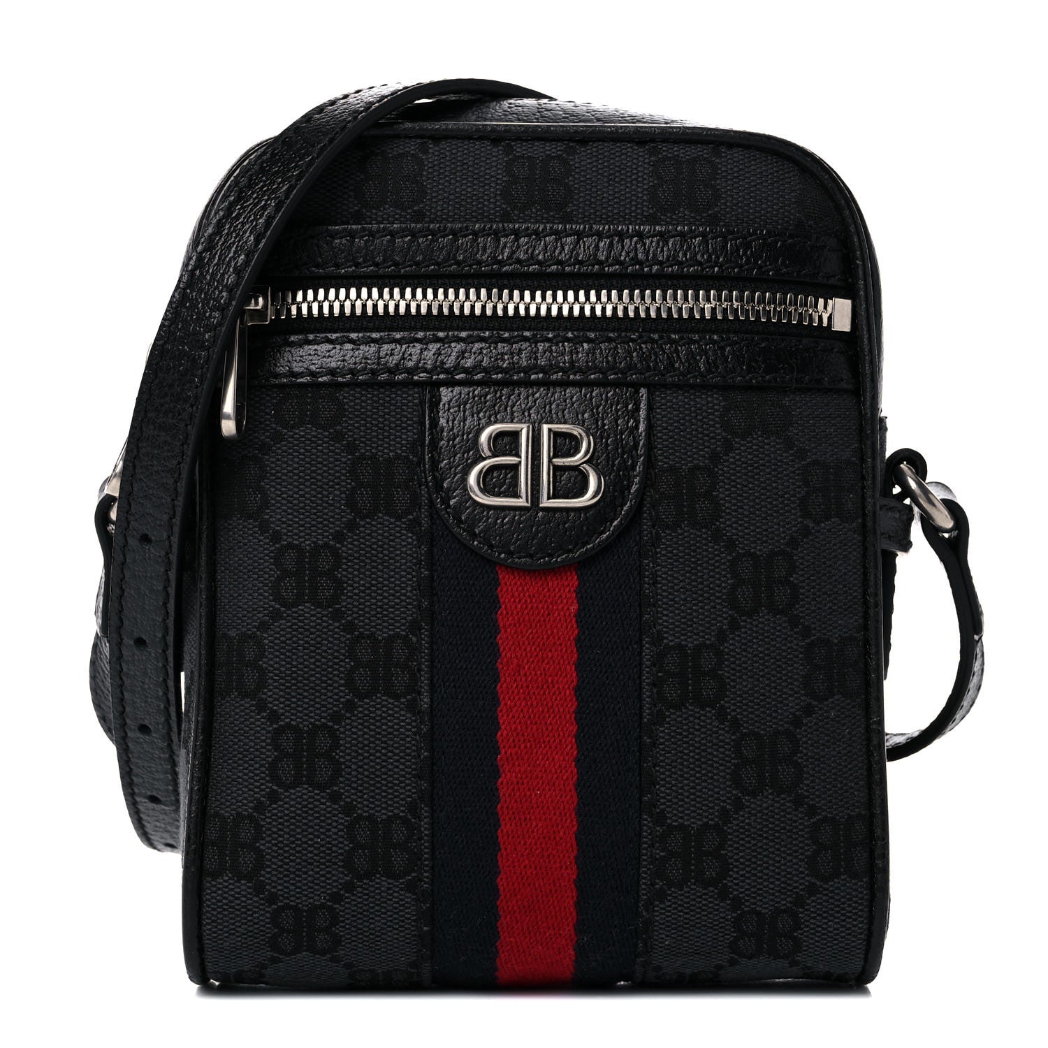 Gucci X BALENCIAGA BB Monogram Web Mini Ophidia Messenger Black 1 of 15