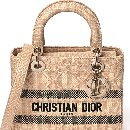 Christian Dior Raffia Woven Cannage Embroidered Medium Lady D-Lite Natural Black 8 of 10