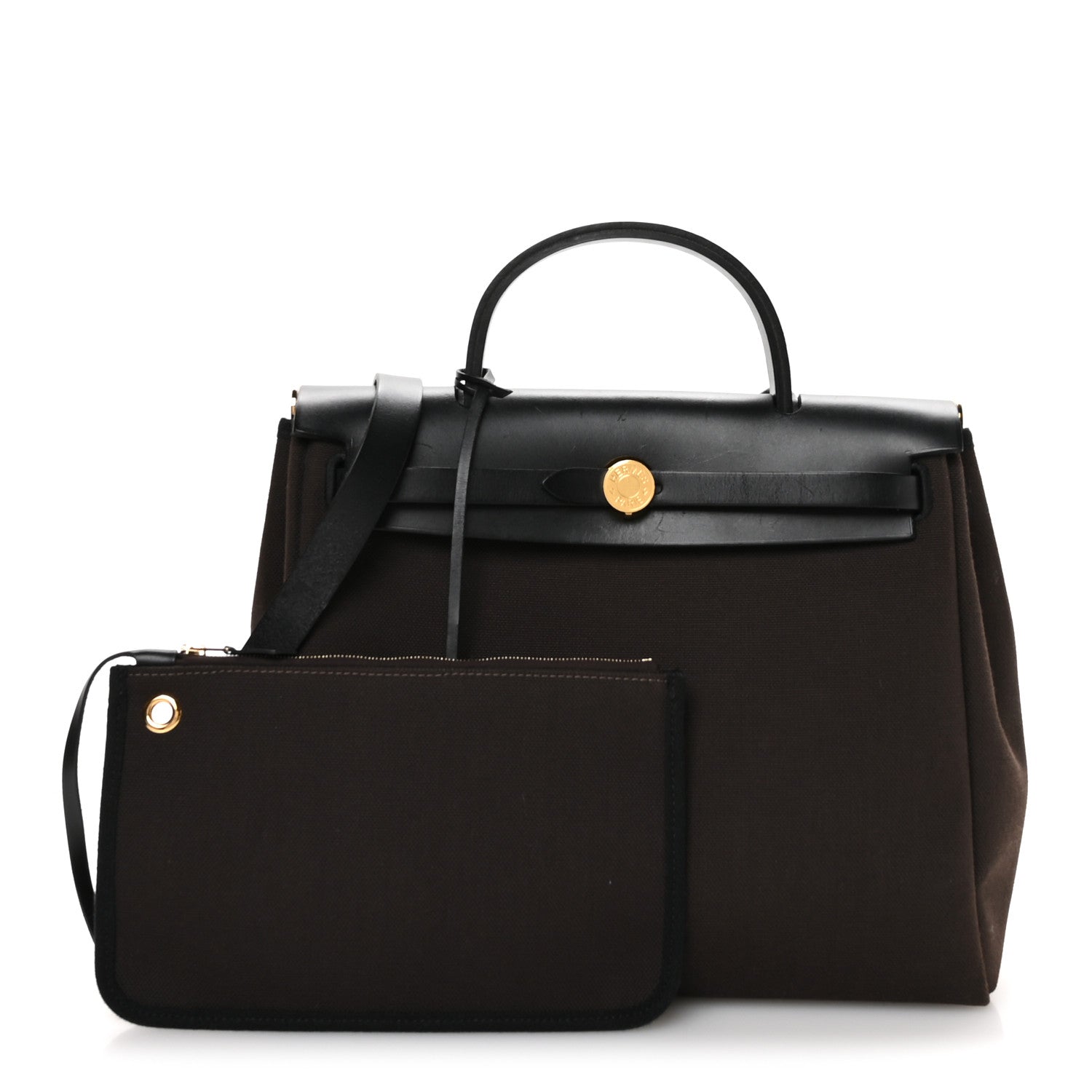 Hermes Military Toile Vache Hunter Herbag Zip Retourne 31 PM Black Ebene 3 of 11