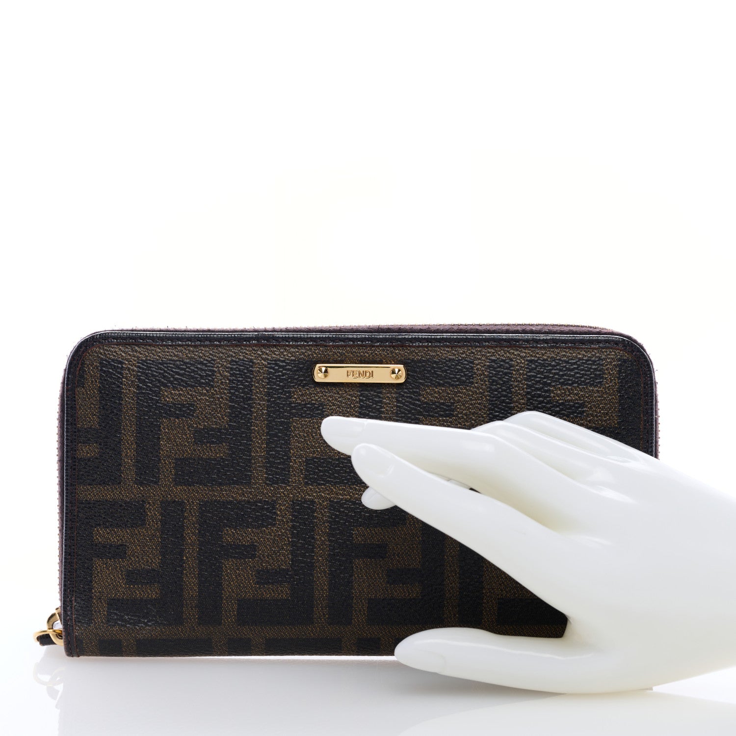 Fendi Zucca Spalmati Vitello Elite Zip Around Wallet Tobacco Ebano 2 of 6