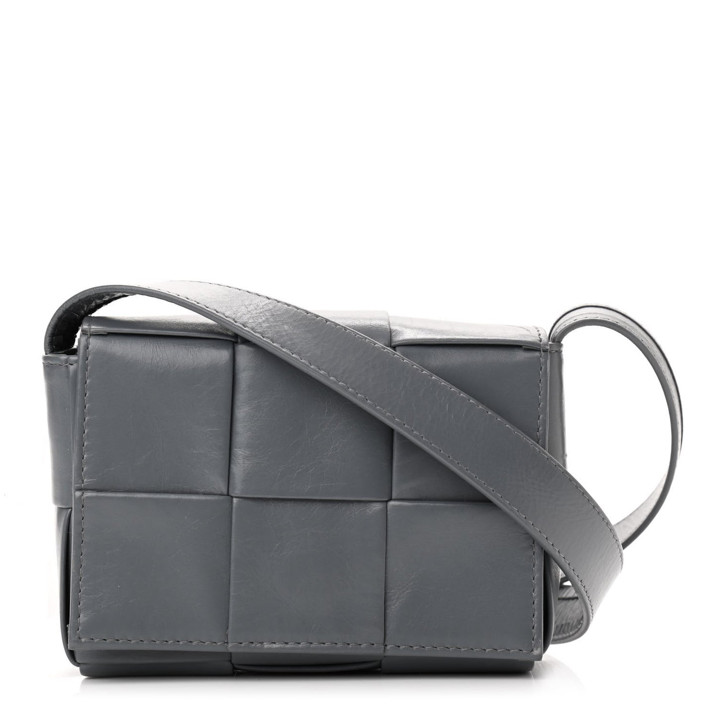 Paper Calfskin Maxi Intreccio Extra Mini Cassette Crossbody Bag Grey