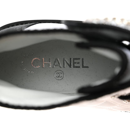 Chanel Fabric Grosgrain Quilted Cap Toe Lace Up Combat Boots 38.5 White Black 6 of 8