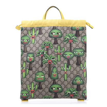 Gucci Soft GG Supreme Monogram Smiling Plants Childrens Drawstring Backpack Beige Ebony Multicolor Crop 1 of 10