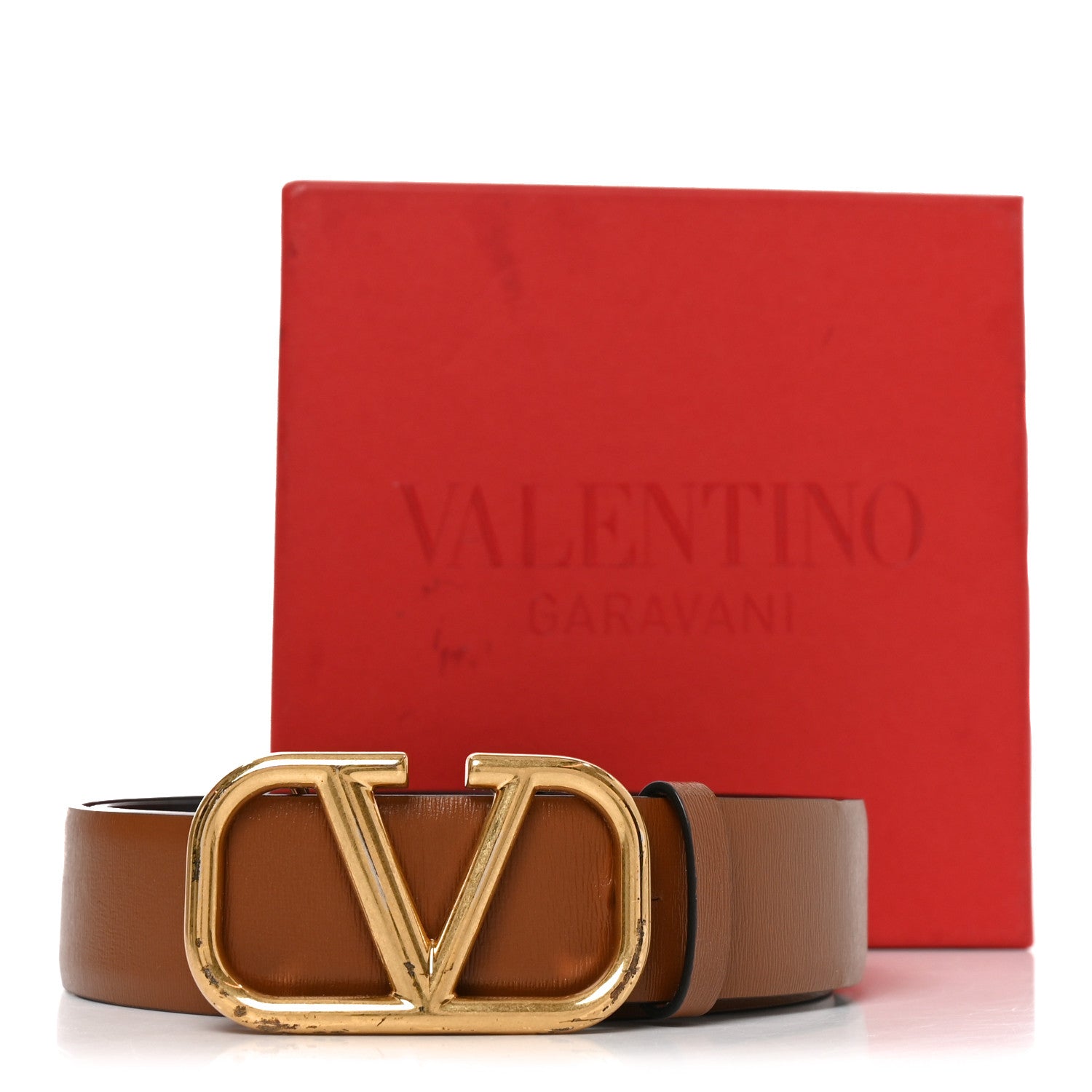 Valentino Garavani Glossy Calfskin VLogo Reversible 30mm Belt 85 34 Saddle Brown Black 6 of 6