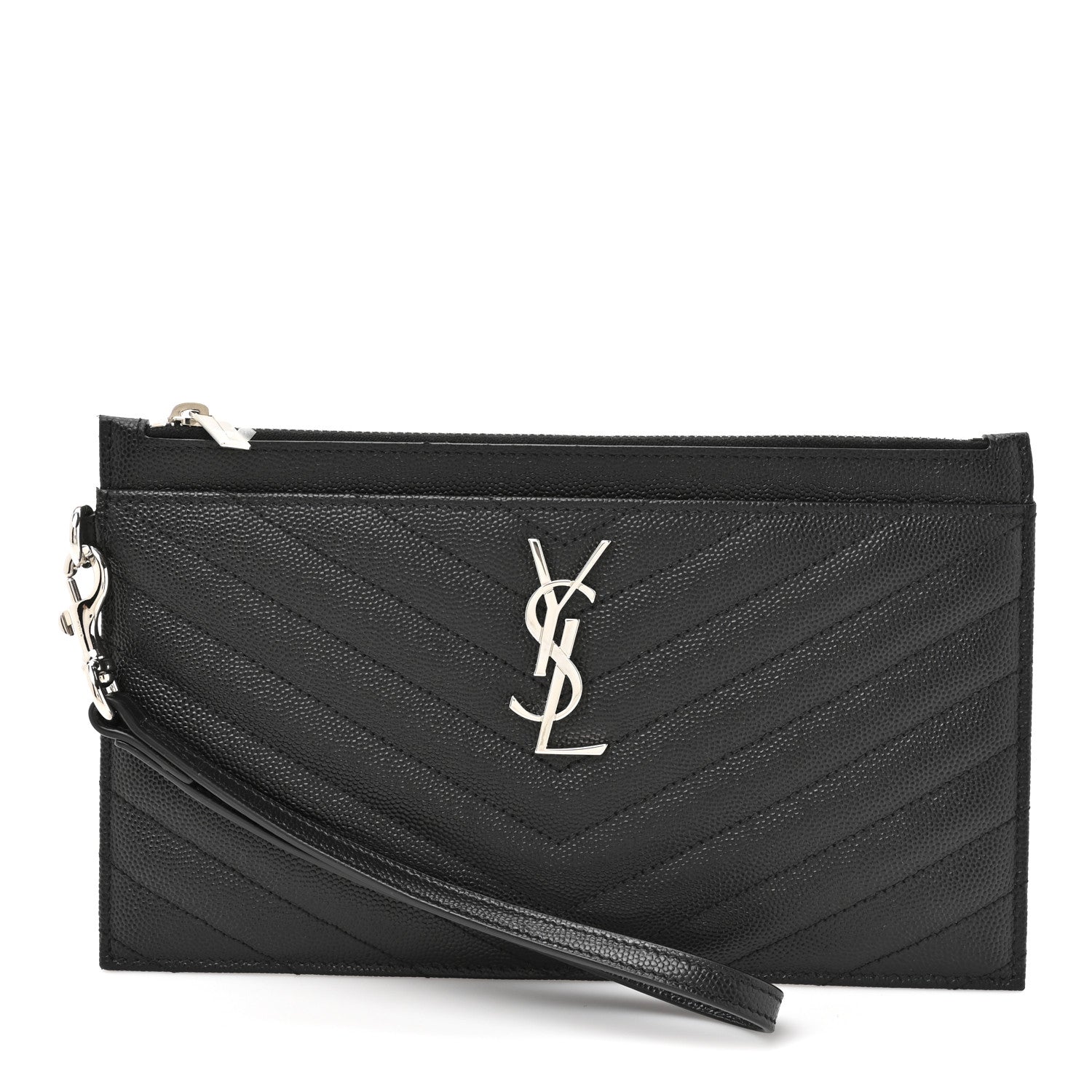 Saint Laurent Grain De Poudre Chevron Monogram Large Bill Pouch Black 1 of 7