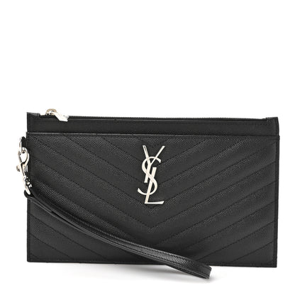 Saint Laurent Grain De Poudre Chevron Monogram Large Bill Pouch Black 1 of 7