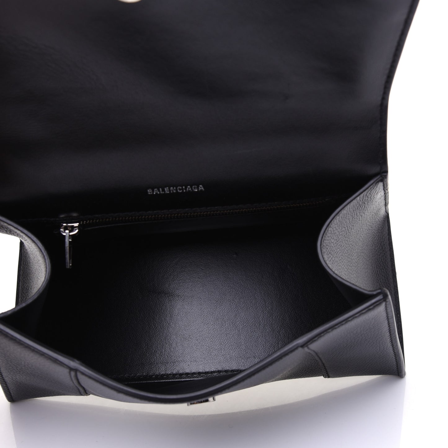 Grained Calfskin Small Hourglass Top Handle Bag Black