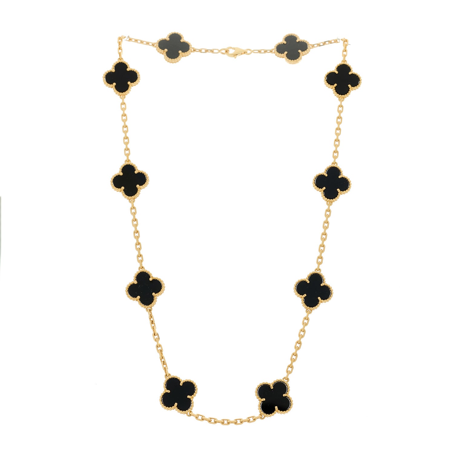 Van Cleef & Arpels 18K Yellow Gold Black Onyx 10 Motifs Vintage Alhambra Necklace 4 of 5
