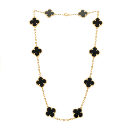 Van Cleef & Arpels 18K Yellow Gold Black Onyx 10 Motifs Vintage Alhambra Necklace 4 of 5
