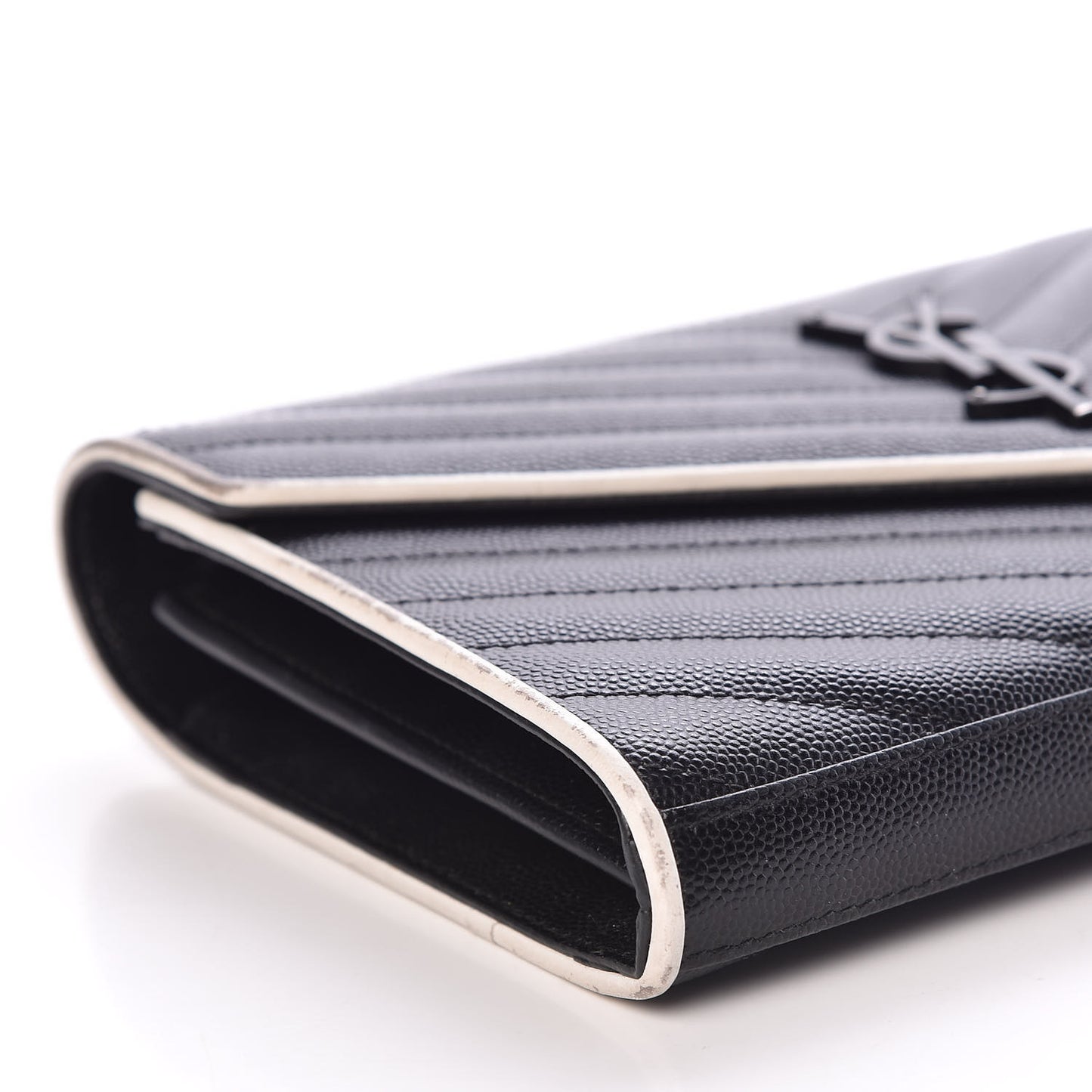 Grain De Poudre Matelasse Chevron Monogram Chain Wallet Black White