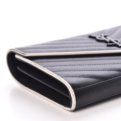 Saint Laurent Grain De Poudre Matelasse Chevron Monogram Chain Wallet Black White 6 of 16