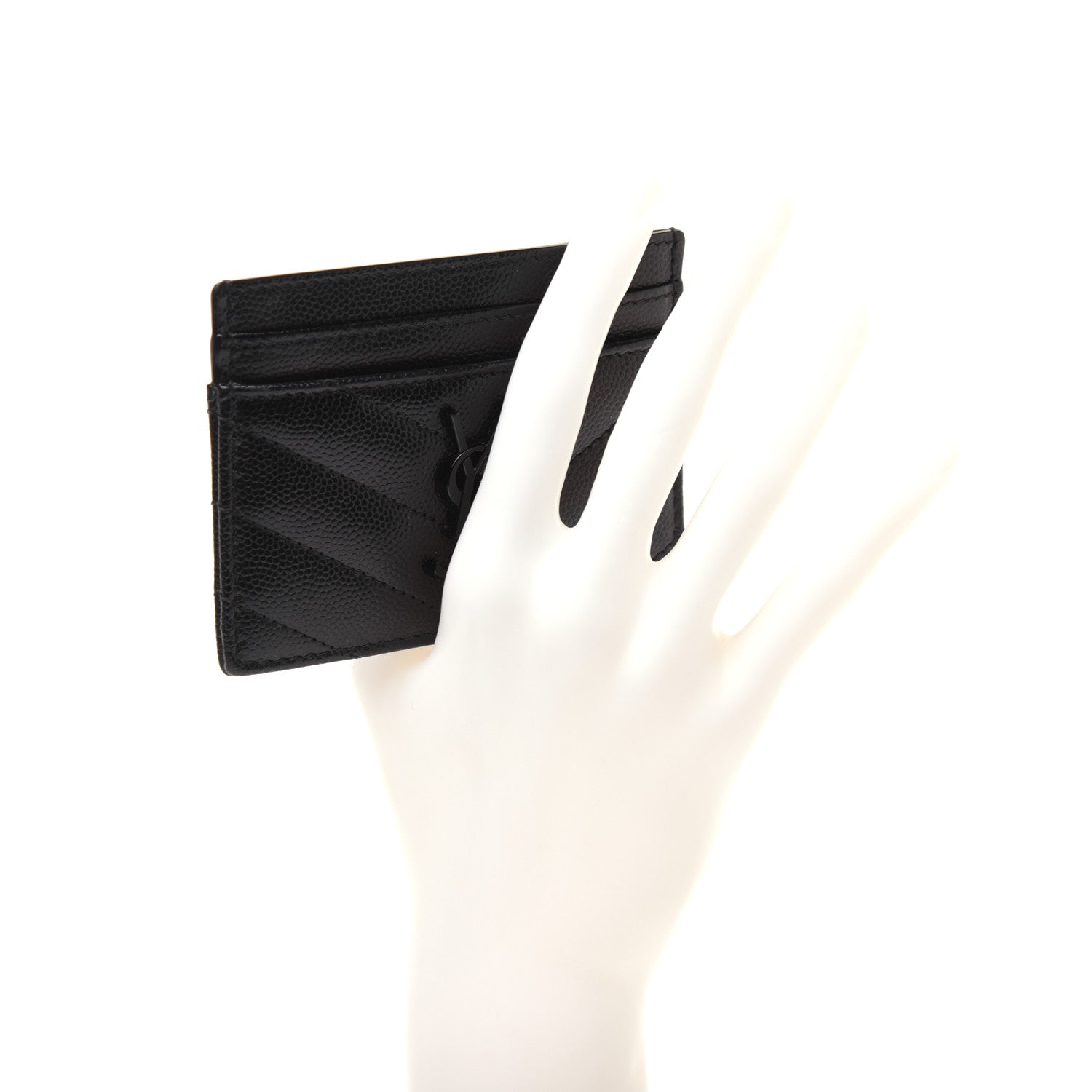 Saint Laurent Grain De Poudre Matelasse Chevron Monogram Credit Card Case Black 2 of 11