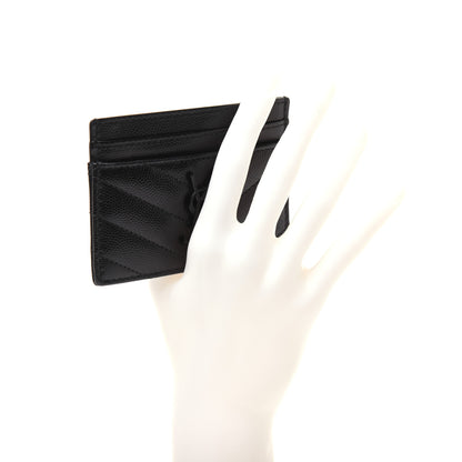 Saint Laurent Grain De Poudre Matelasse Chevron Monogram Credit Card Case Black 2 of 11