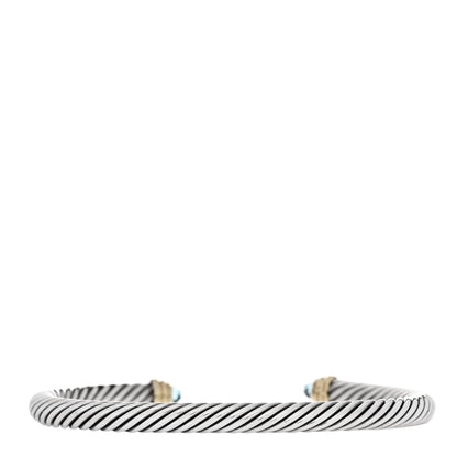 David Yurman Sterling Silver 14K Yellow Gold Blue Topaz 5mm Cable Classics Bracelet 2 of 3