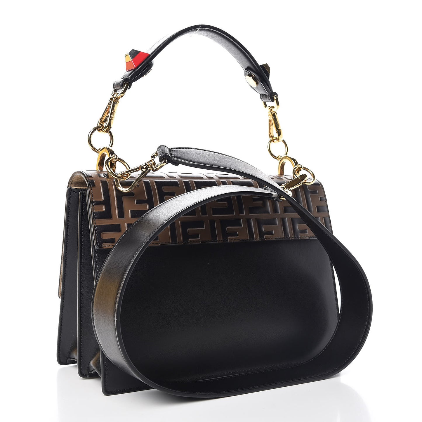 Vitello Liberty Bi-Color FF 1974 Embossed Kan I Shoulder Bag Black Maya