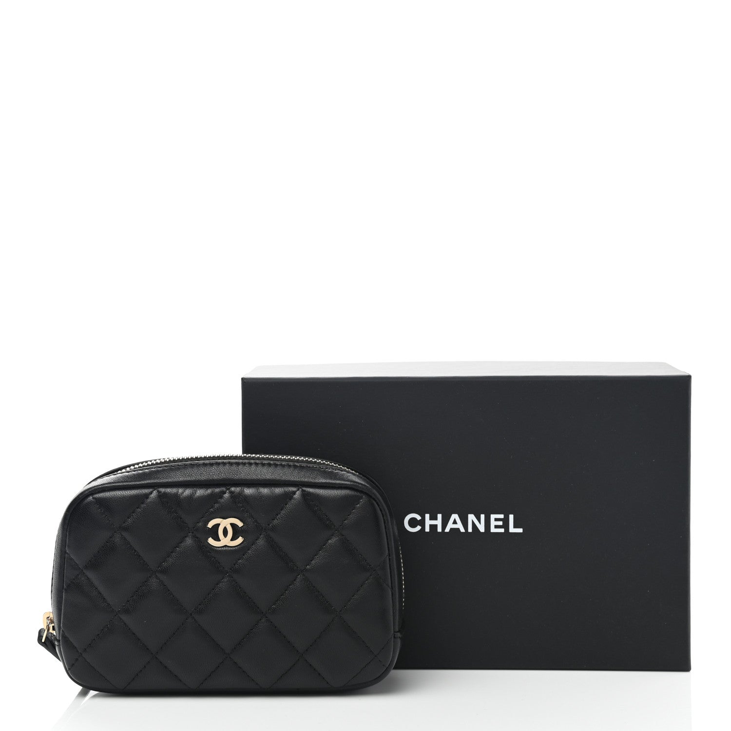 Chanel Lambskin Quilted Small Curvy Pouch Cosmetic Case Black 8 of 8
