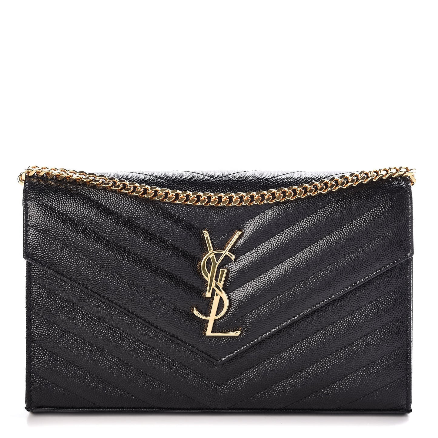 Grain De Poudre Matelasse Chevron Monogram Chain Wallet Black