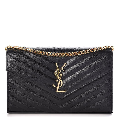 Saint Laurent Grain De Poudre Matelasse Chevron Monogram Chain Wallet Black 1 of 10
